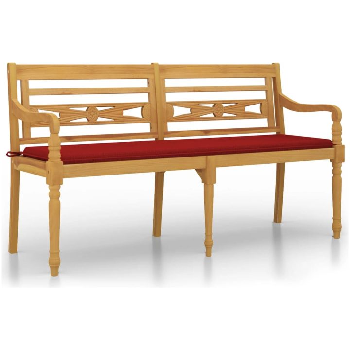 Bataviabänk med röd dyna massiv teak vidaXL 150 cm – bild 2