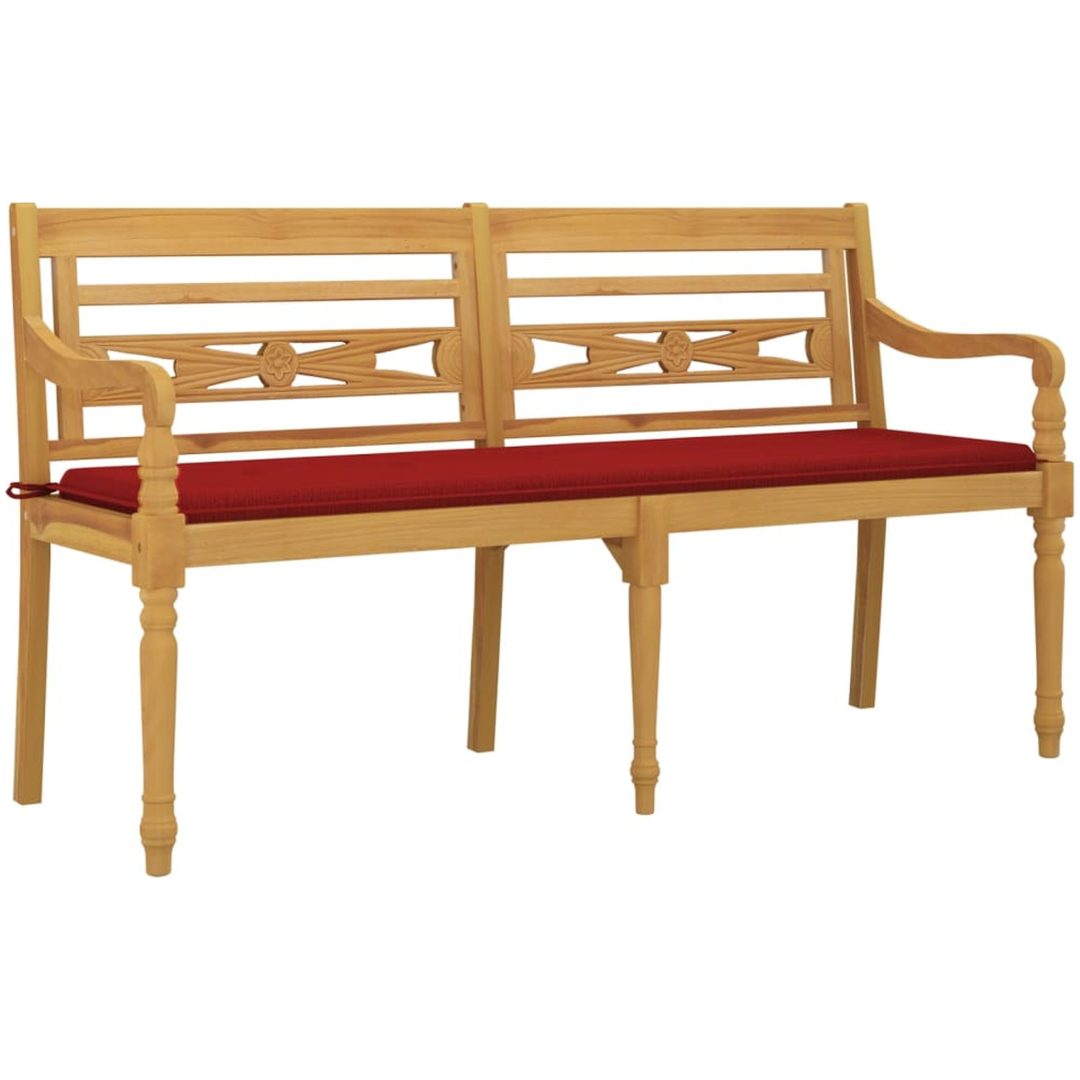 Bataviabänk med röd dyna massiv teak vidaXL 150 cm – bild 3