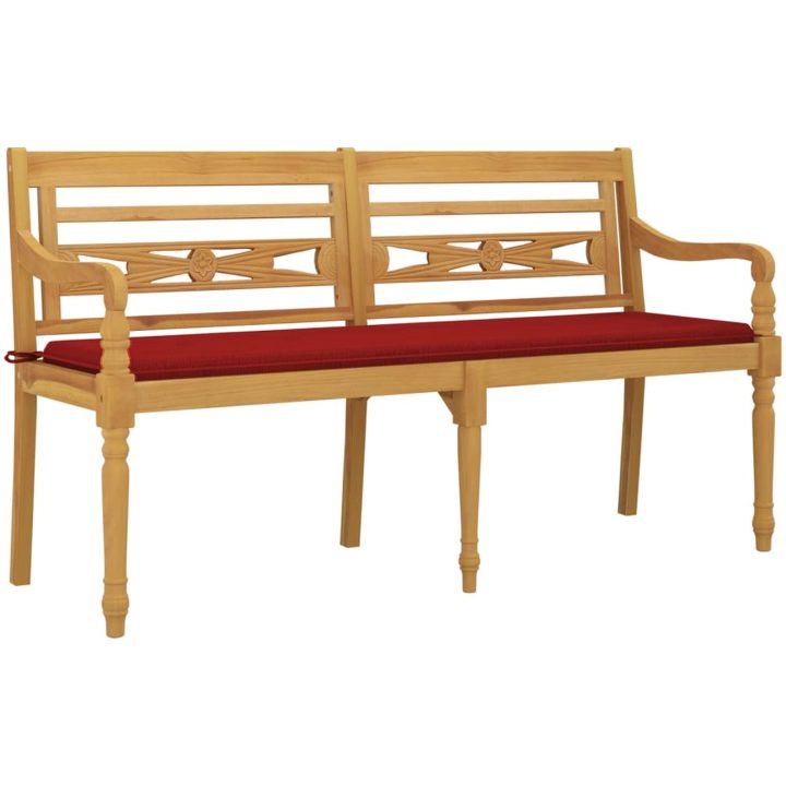 Bataviabänk med röd dyna massiv teak vidaXL 150 cm – bild 3