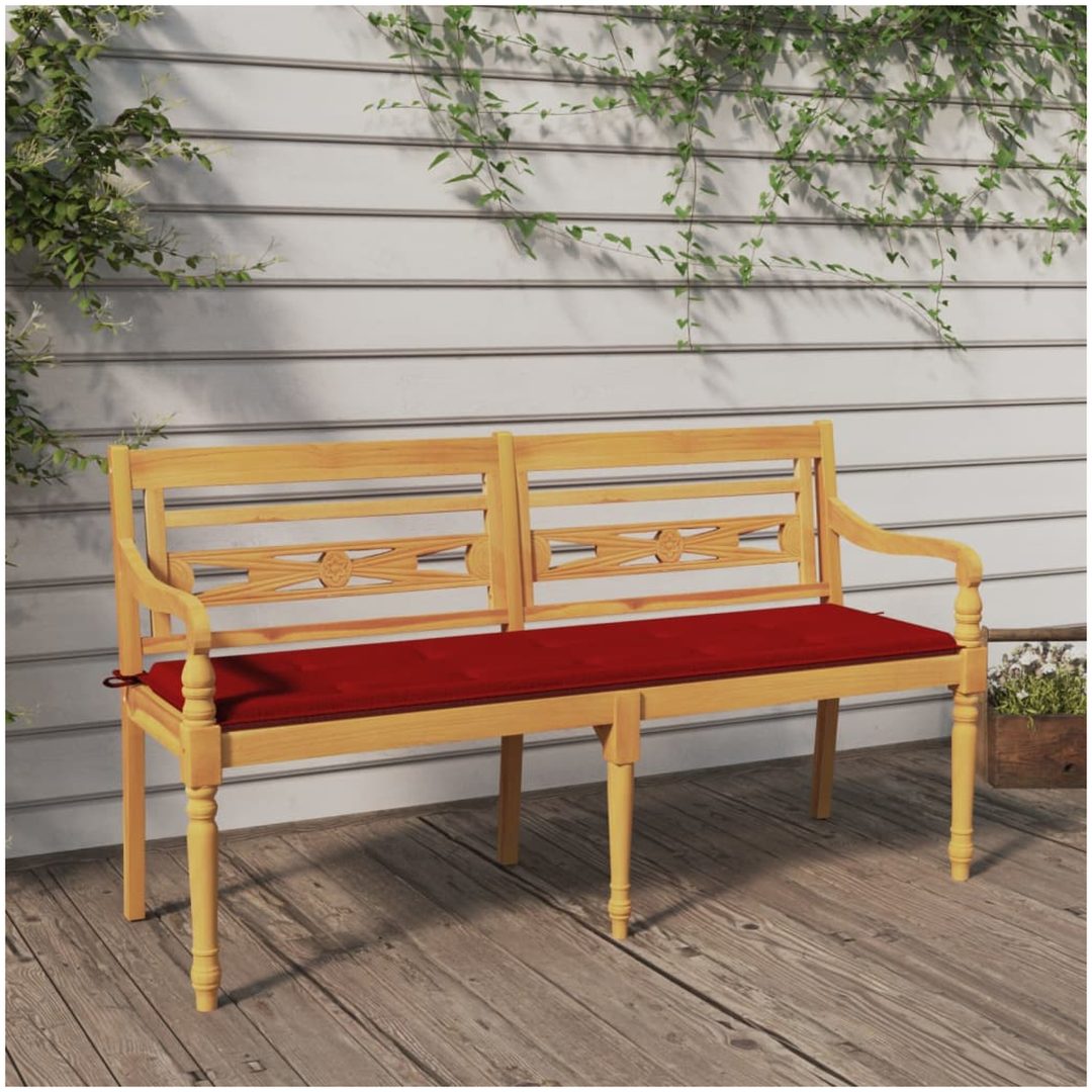 Bataviabänk med röd dyna massiv teak vidaXL 150 cm
