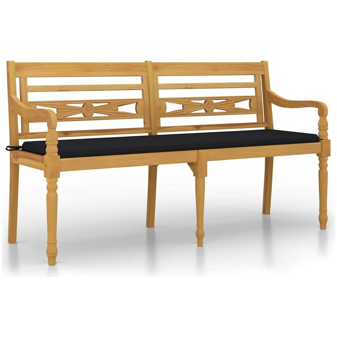 Bataviabänk med svart dyna massiv teak vidaXL 150 cm – bild 2