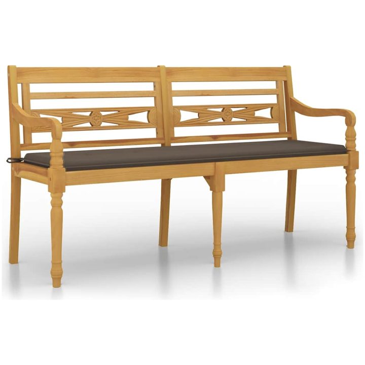 Bataviabänk med taupe dyna massiv teak vidaXL 150 cm – bild 2