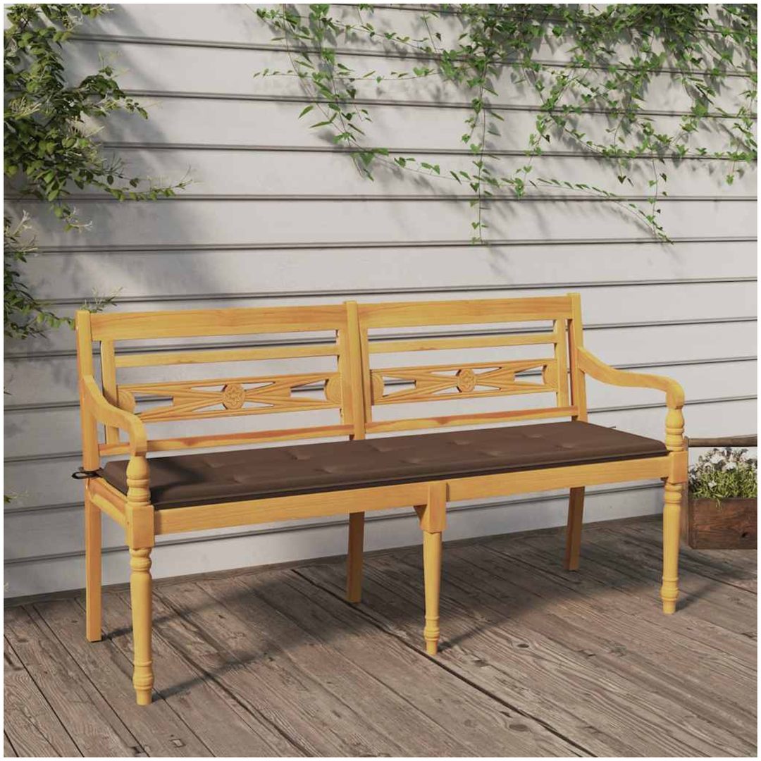 Bataviabänk med taupe dyna massiv teak vidaXL 150 cm