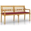 Bataviabänk med vinröd dyna massiv teak vidaXL 150 cm – miniatyr 2
