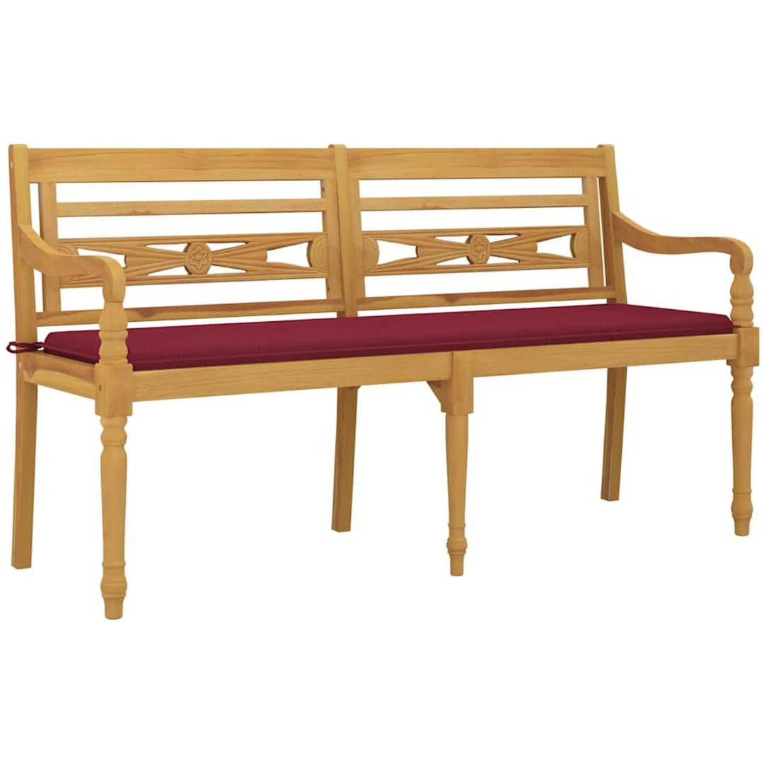 Bataviabänk med vinröd dyna massiv teak vidaXL 150 cm – bild 3