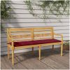 Bataviabänk med vinröd dyna massiv teak vidaXL 150 cm – miniatyr 1
