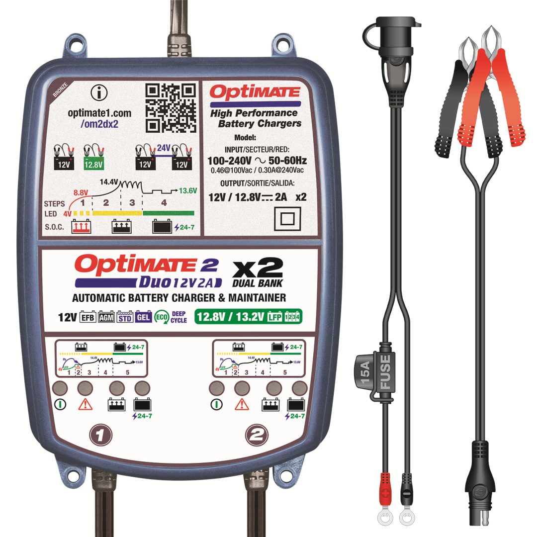 Batteriladdare Optimate 2 Duo X 2 Bank Blå TECMATE Batteriladdare – bild 3