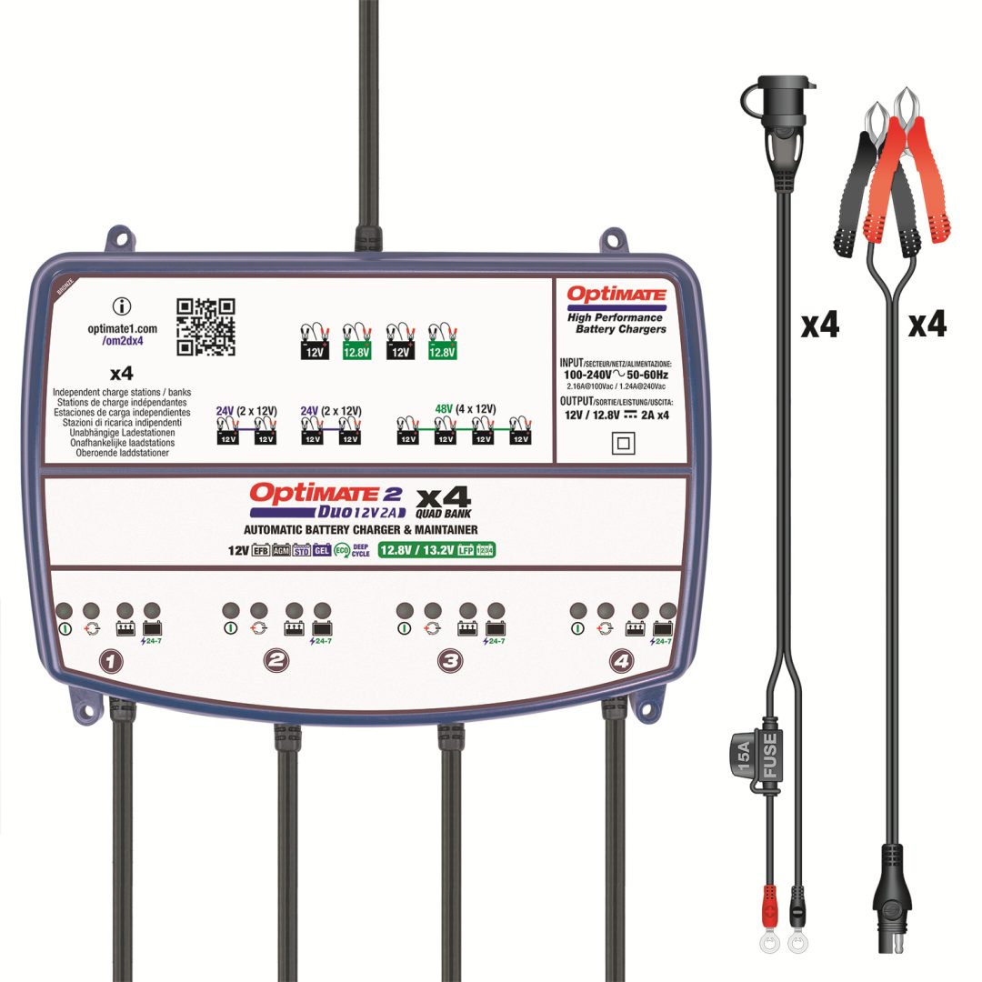 Batteriladdare Optimate 2 Duo X 4 Bank Blå TECMATE Batteriladdare – bild 4