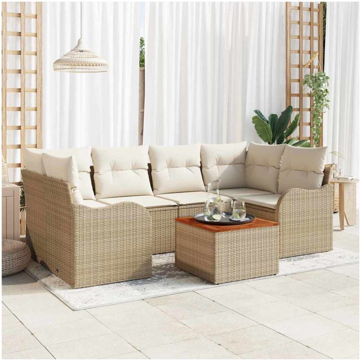 Beige trädgårdssoffset 7 pcs Beige, vit vidaXL Stor – bild 3