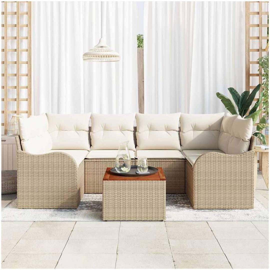 Beige trädgårdssoffset 7 pcs Beige, vit vidaXL Stor
