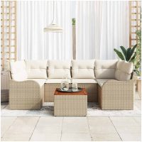 Beige trädgårdssoffset 7 pcs Beige, vit vidaXL