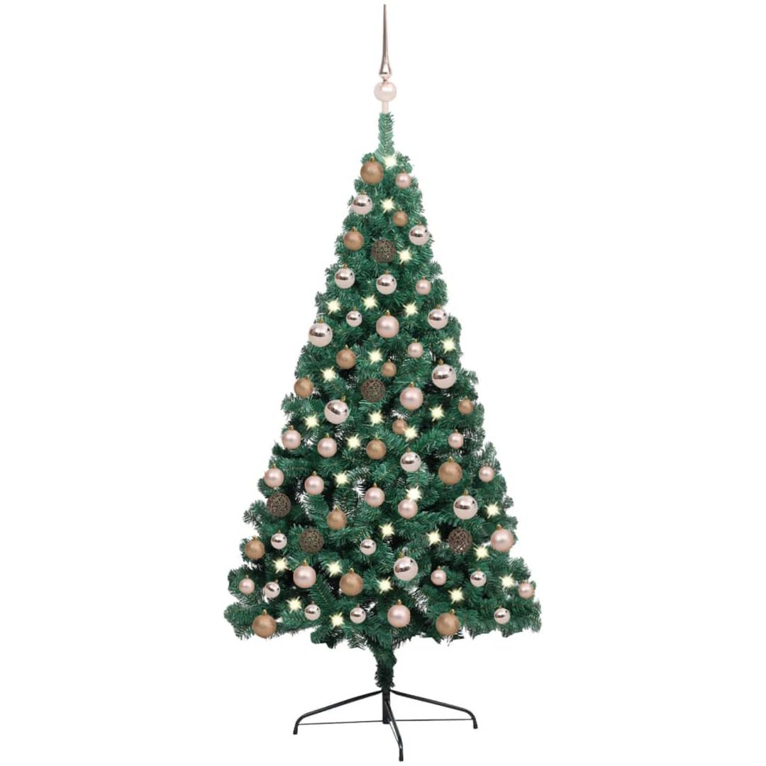 Belyst halv plastgran med kulor grön 120 cm vidaXL 120 x 68 cm
