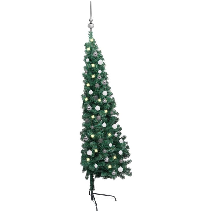 Belyst halv plastgran med kulor grön 150 cm vidaXL 150 x 95 cm – bild 2