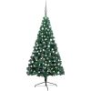 Belyst halv plastgran med kulor grön 150 cm vidaXL 150 x 95 cm – miniatyr 1