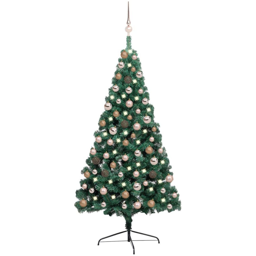 Belyst halv plastgran med kulor grön 150 cm vidaXL 150 x 95 cm