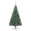 Belyst halv plastgran med kulor grön 180 cm vidaXL 180 x 110 cm – miniatyr 1