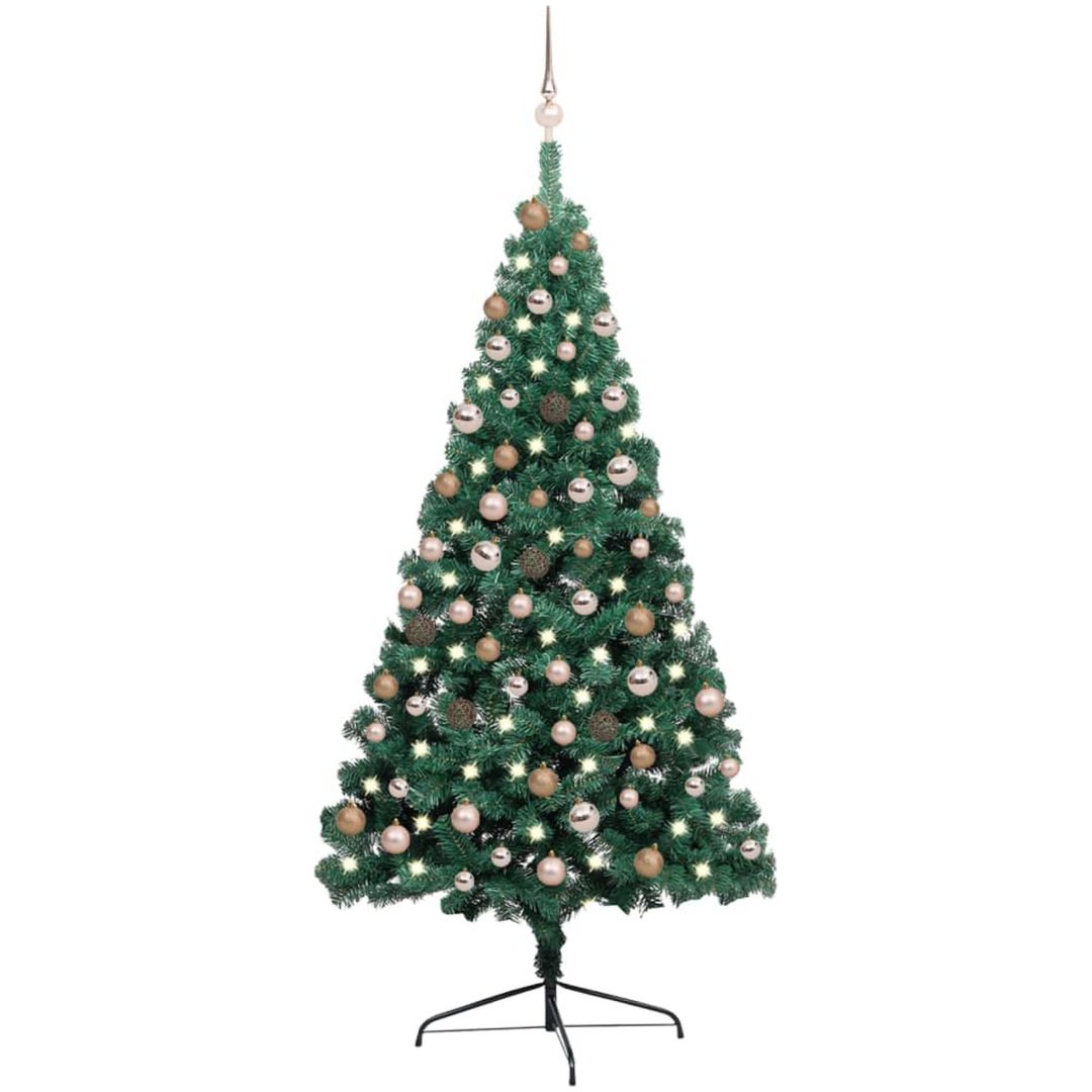 Belyst halv plastgran med kulor grön 180 cm vidaXL 180 x 110 cm