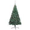 Belyst halv plastgran med kulor grön 210 cm vidaXL 210 x 120 cm – miniatyr 1