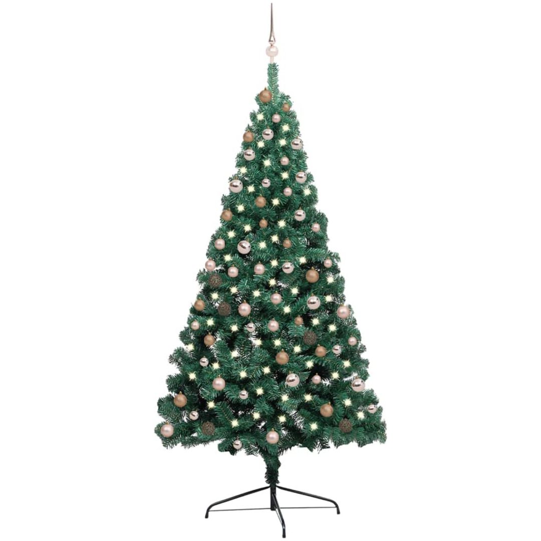 Belyst halv plastgran med kulor grön 210 cm vidaXL 210 x 120 cm
