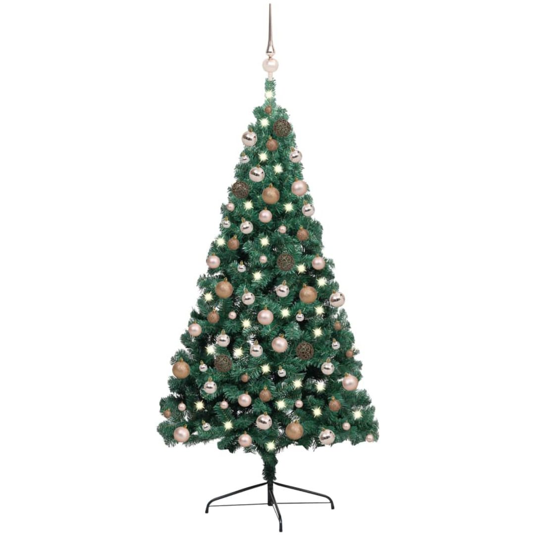 Belyst halv plastgran med kulor grön 240 cm vidaXL 240 x 125 cm