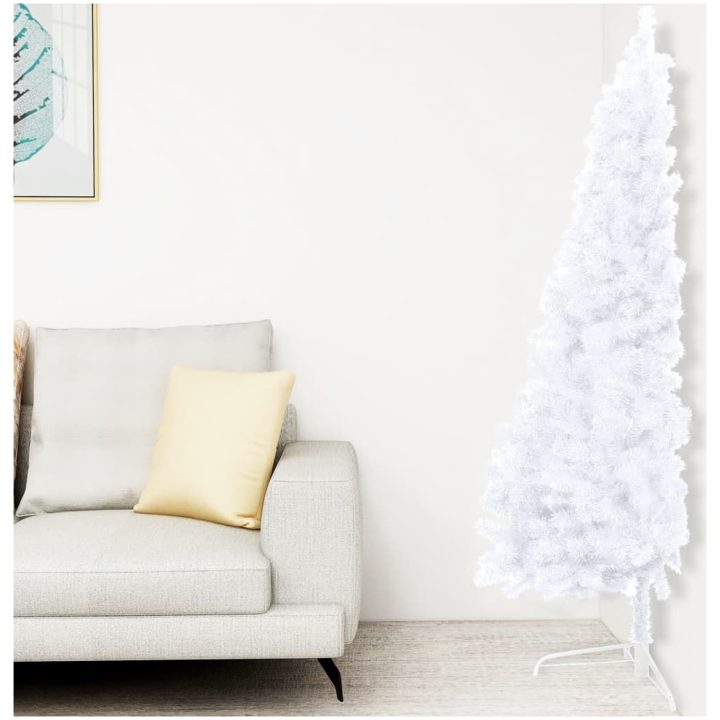 Belyst halv plastgran med kulor vit 120 cm vidaXL 120 x 68 cm – bild 2
