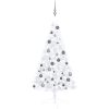 Belyst halv plastgran med kulor vit 120 cm vidaXL 120 x 68 cm – miniatyr 1