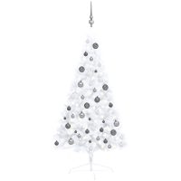 Belyst halv plastgran med kulor vit 120 cm vidaXL