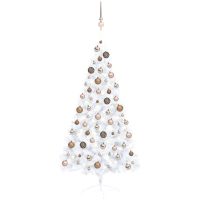 Belyst halv plastgran med kulor vit 150 cm vidaXL