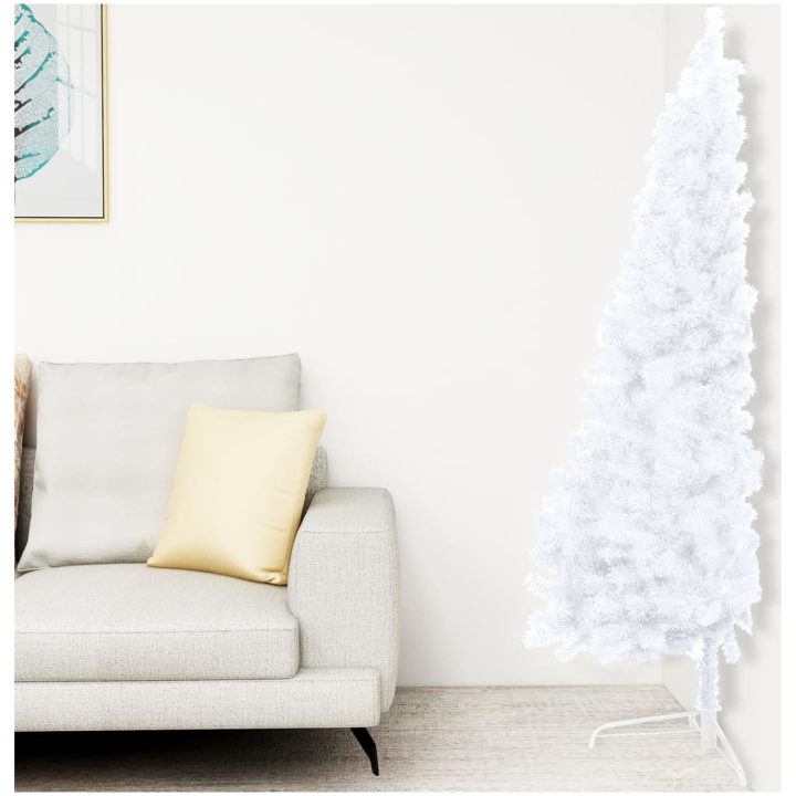 Belyst halv plastgran med kulor vit 210 cm vidaXL 210 x 120 cm – bild 2