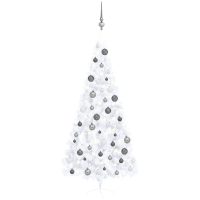 Belyst halv plastgran med kulor vit 210 cm vidaXL