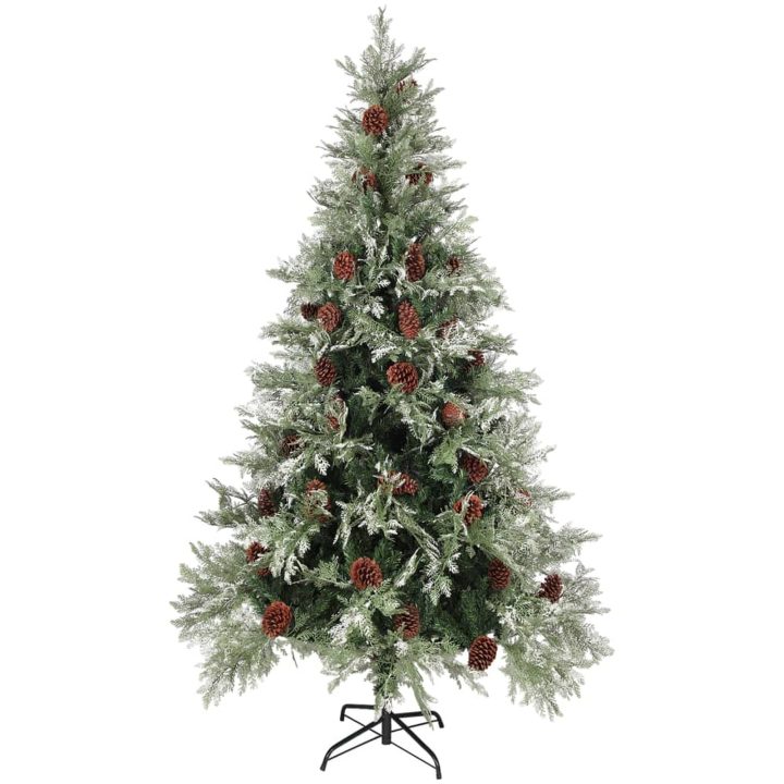 Belyst julgran med kottar grön&vit 195 cm PVC&PE vidaXL 195 x 105 cm – bild 2