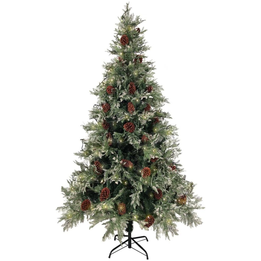 Belyst julgran med kottar grön&vit 195 cm PVC&PE vidaXL 195 x 105 cm – bild 3
