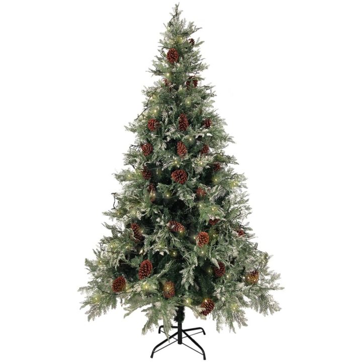 Belyst julgran med kottar grön&vit 195 cm PVC&PE vidaXL 195 x 105 cm – bild 3