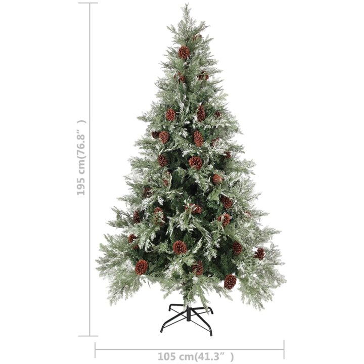 Belyst julgran med kottar grön&vit 195 cm PVC&PE vidaXL 195 x 105 cm – bild 8
