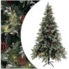 Belyst julgran med kottar grön&vit 195 cm PVC&PE vidaXL 195 x 105 cm – miniatyr 1