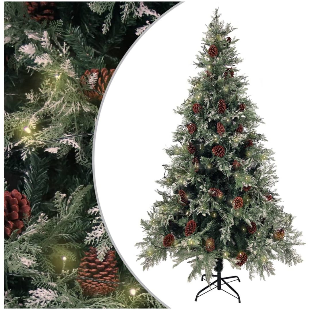 Belyst julgran med kottar grön&vit 195 cm PVC&PE vidaXL 195 x 105 cm