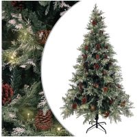 Belyst julgran med kottar grön&vit 195 cm PVC&PE vidaXL