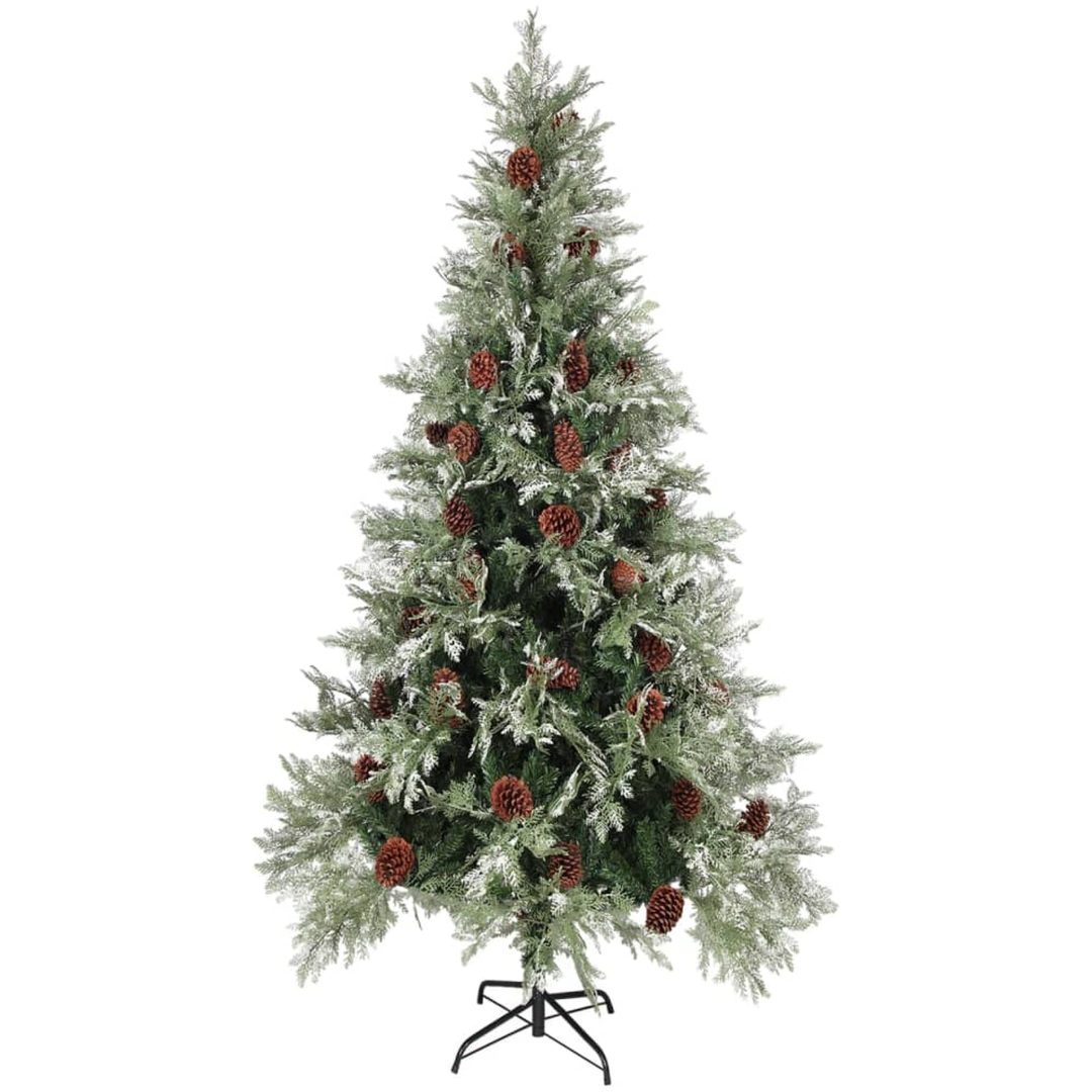 Belyst julgran med kottar grön&vit 225 cm PVC&PE vidaXL 225 x 120 cm – bild 2