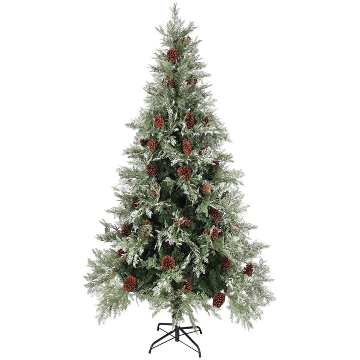 Belyst julgran med kottar grön&vit 225 cm PVC&PE vidaXL 225 x 120 cm – bild 2