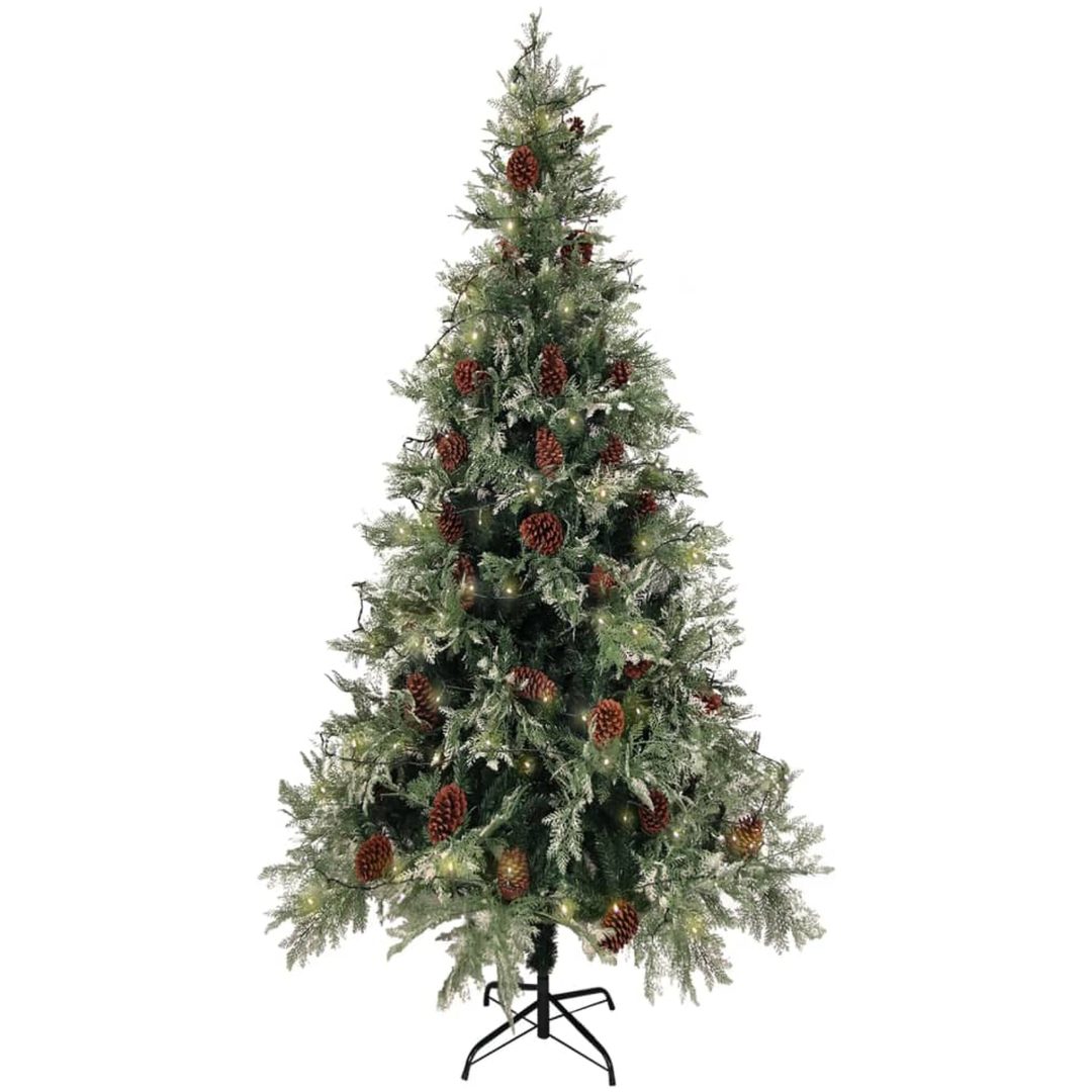 Belyst julgran med kottar grön&vit 225 cm PVC&PE vidaXL 225 x 120 cm – bild 3