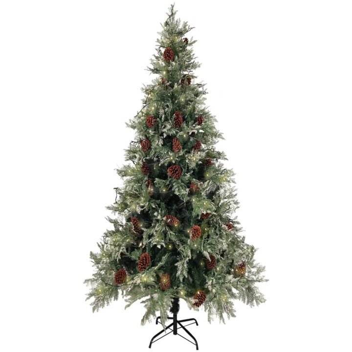 Belyst julgran med kottar grön&vit 225 cm PVC&PE vidaXL 225 x 120 cm – bild 3