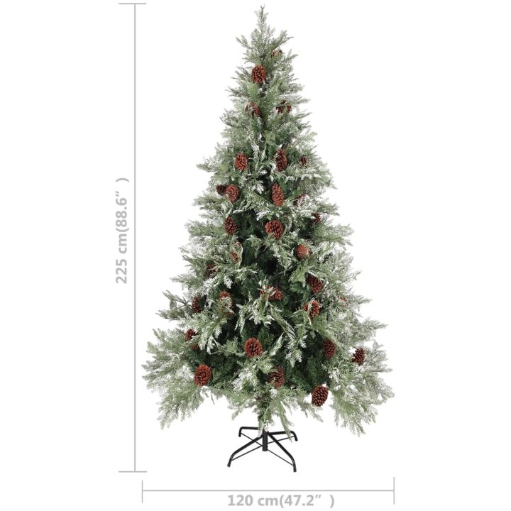 Belyst julgran med kottar grön&vit 225 cm PVC&PE vidaXL 225 x 120 cm – bild 8