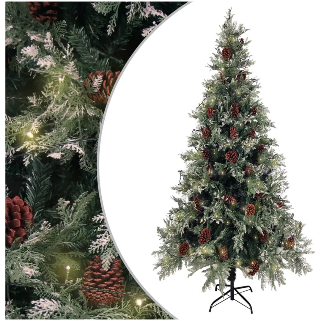 Belyst julgran med kottar grön&vit 225 cm PVC&PE vidaXL 225 x 120 cm