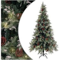 Belyst julgran med kottar grön&vit 225 cm PVC&PE vidaXL
