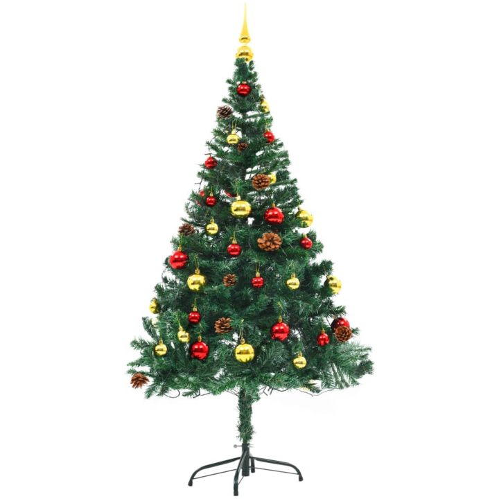 Belyst plastgran dekorerad med julkulor grön 150 cm vidaXL 150 x 80 cm – bild 3