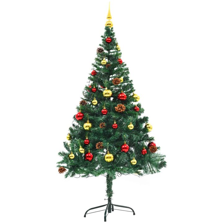Belyst plastgran dekorerad med julkulor grön 150 cm vidaXL 150 x 80 cm – bild 4