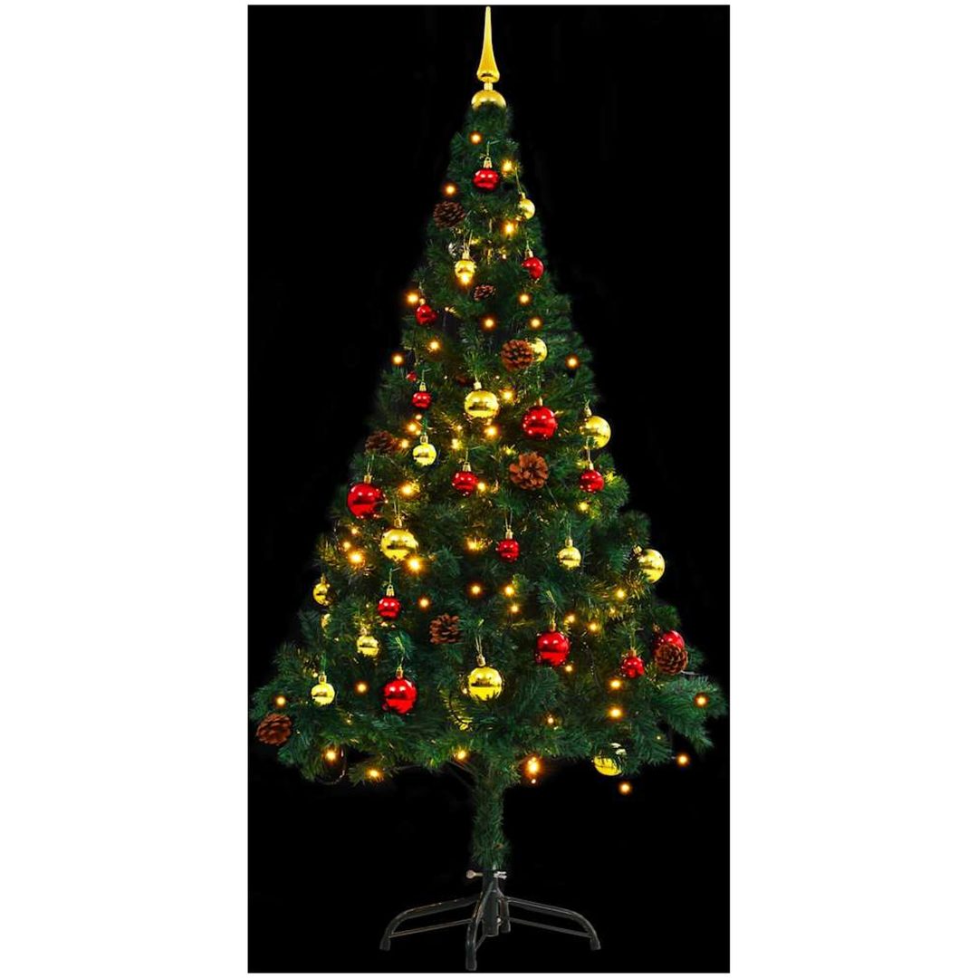 Belyst plastgran dekorerad med julkulor grön 150 cm vidaXL 150 x 80 cm – bild 5