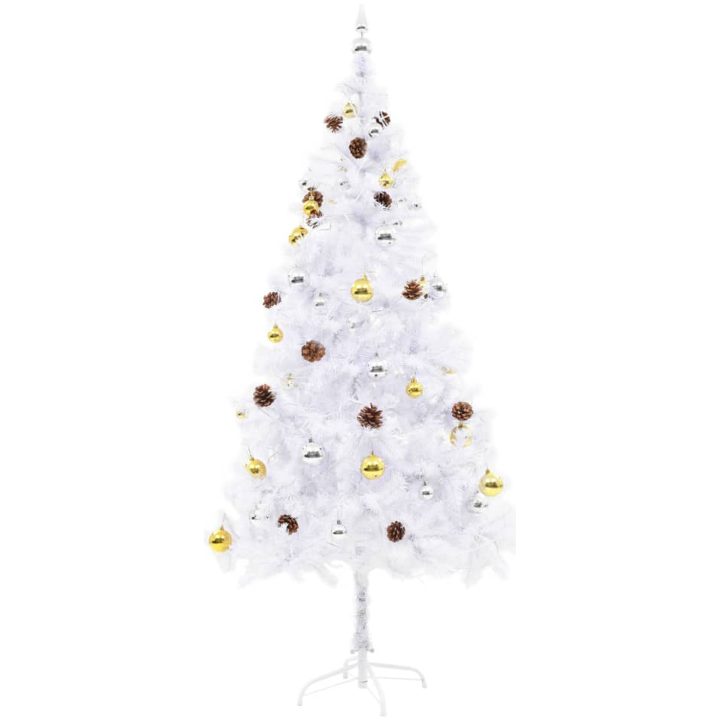Belyst plastgran dekorerad med julkulor grön 180 cm vidaXL 180 x 90 cm – bild 3