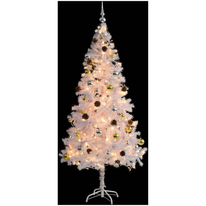 Belyst plastgran dekorerad med julkulor grön 180 cm vidaXL 180 x 90 cm – bild 4