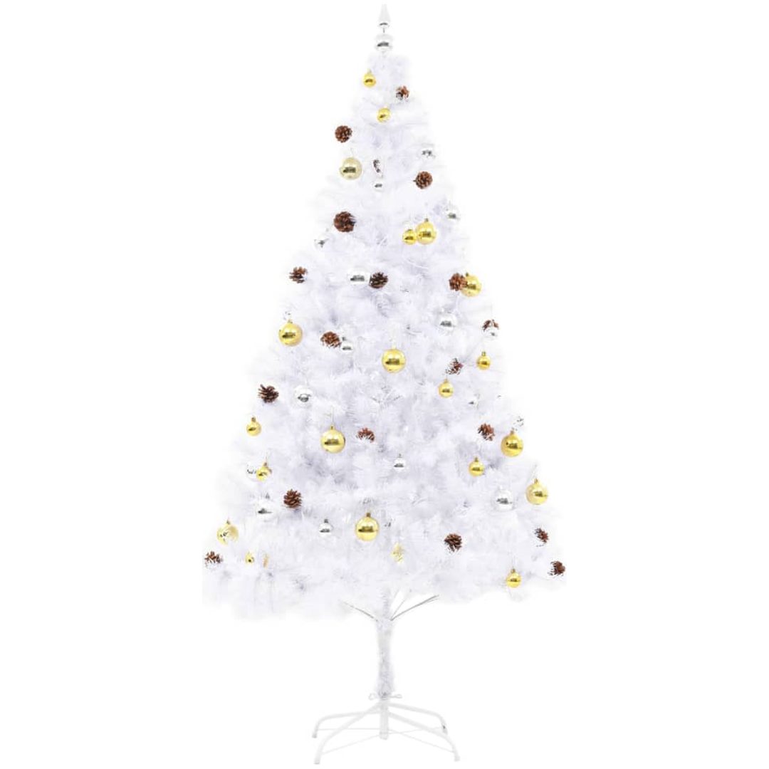 Belyst plastgran dekorerad med julkulor grön 210 cm vidaXL 210 x 110 cm – bild 3